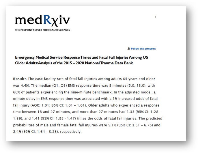 1% fatal injury increase per minute delay